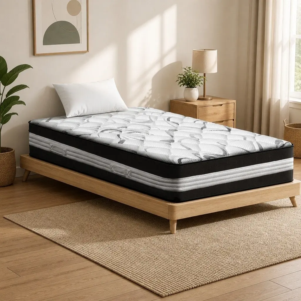 Pocket Spring Mattress 30cm King Single Medium Firm Hypoallergenic Breathable White Black