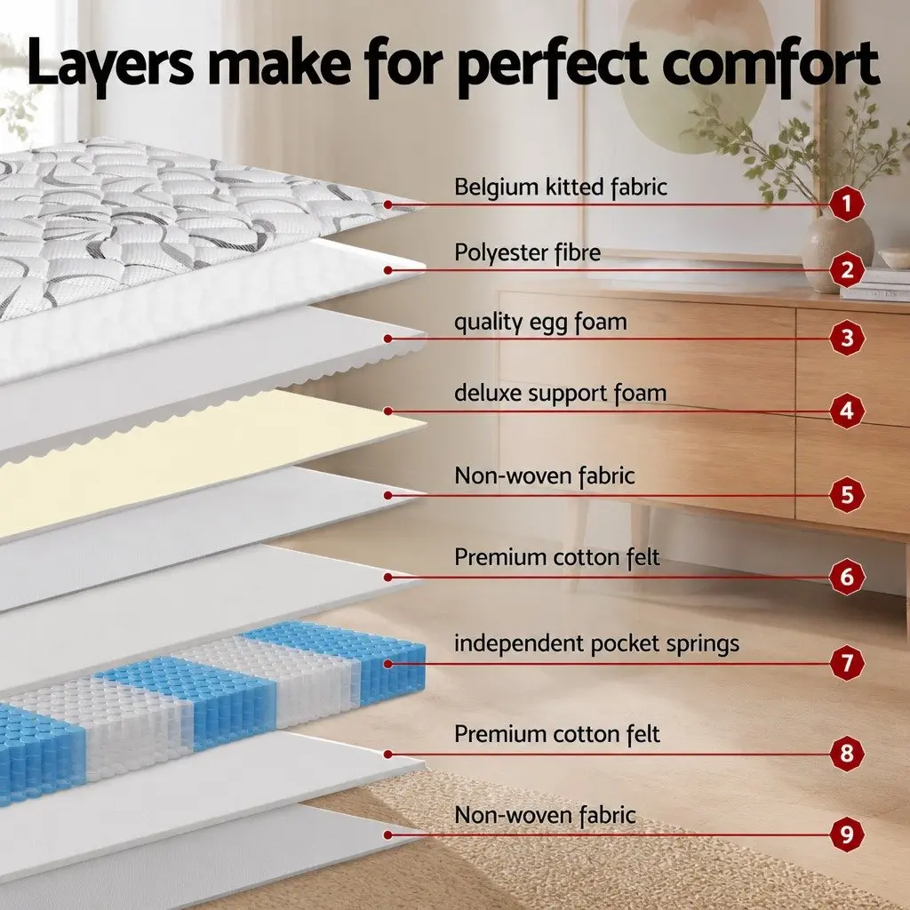 Pocket Spring Mattress 30cm King Single Medium Firm Hypoallergenic Breathable White Black