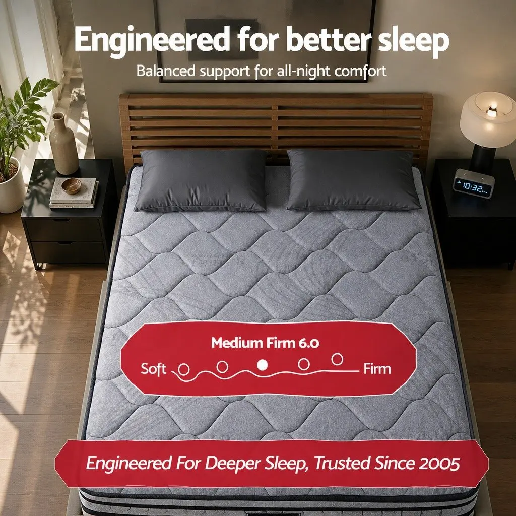 Double Mattress Medium-Firm Support 34cm Euro Top Hybrid Pocket Spring Black