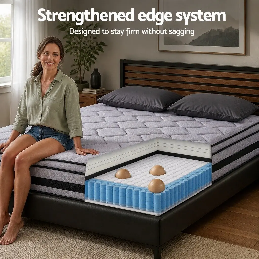 Double Mattress Medium-Firm Support 34cm Euro Top Hybrid Pocket Spring Black