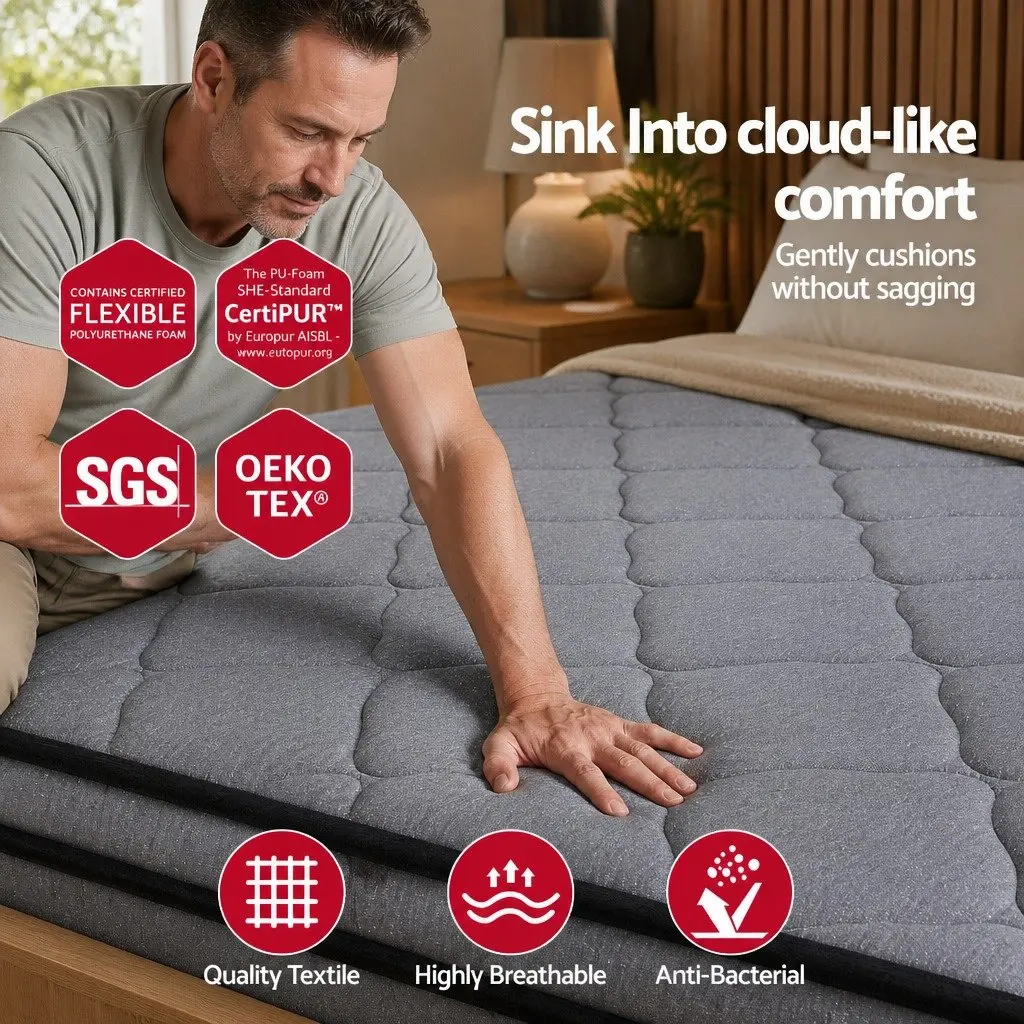 Double Mattress Medium-Firm Support 34cm Euro Top Hybrid Pocket Spring Black