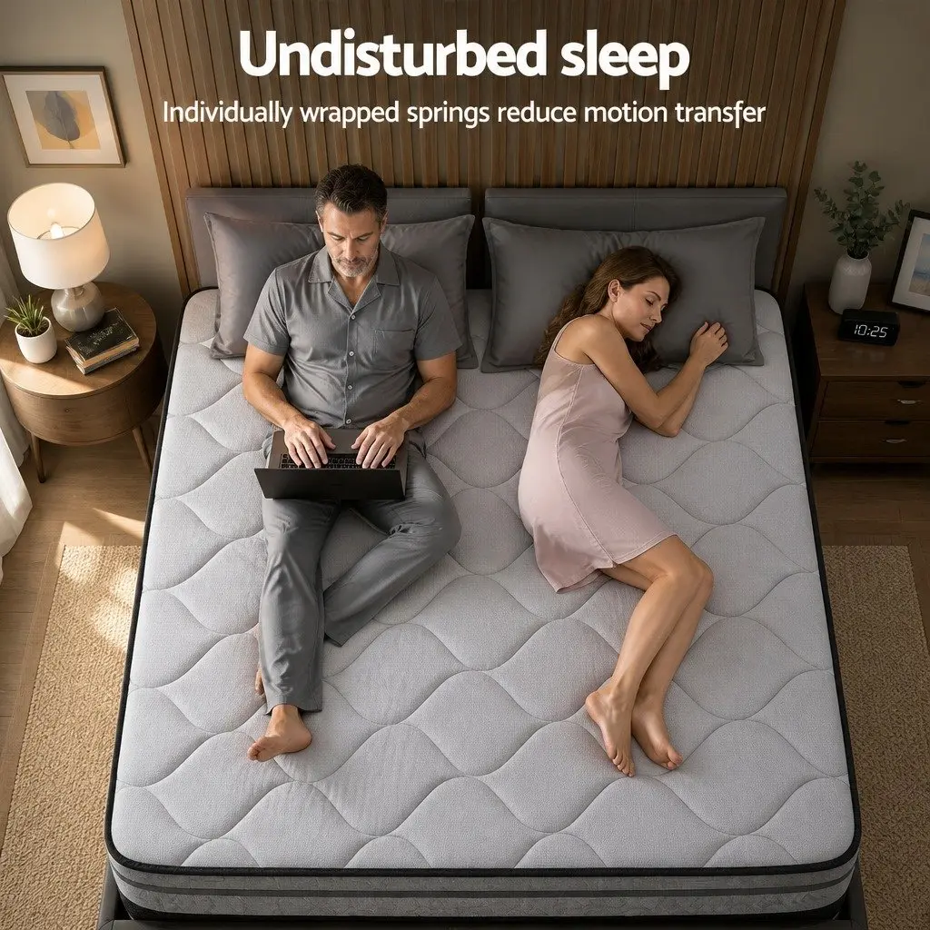 Double Mattress Medium-Firm Support 34cm Euro Top Hybrid Pocket Spring Black