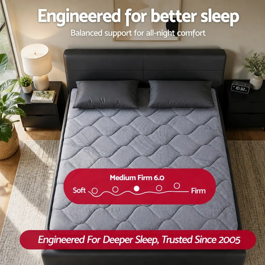 Hybrid Mattress King Size Euro Top 34cm Medium Firm Support Grey and Black Pocket Springs