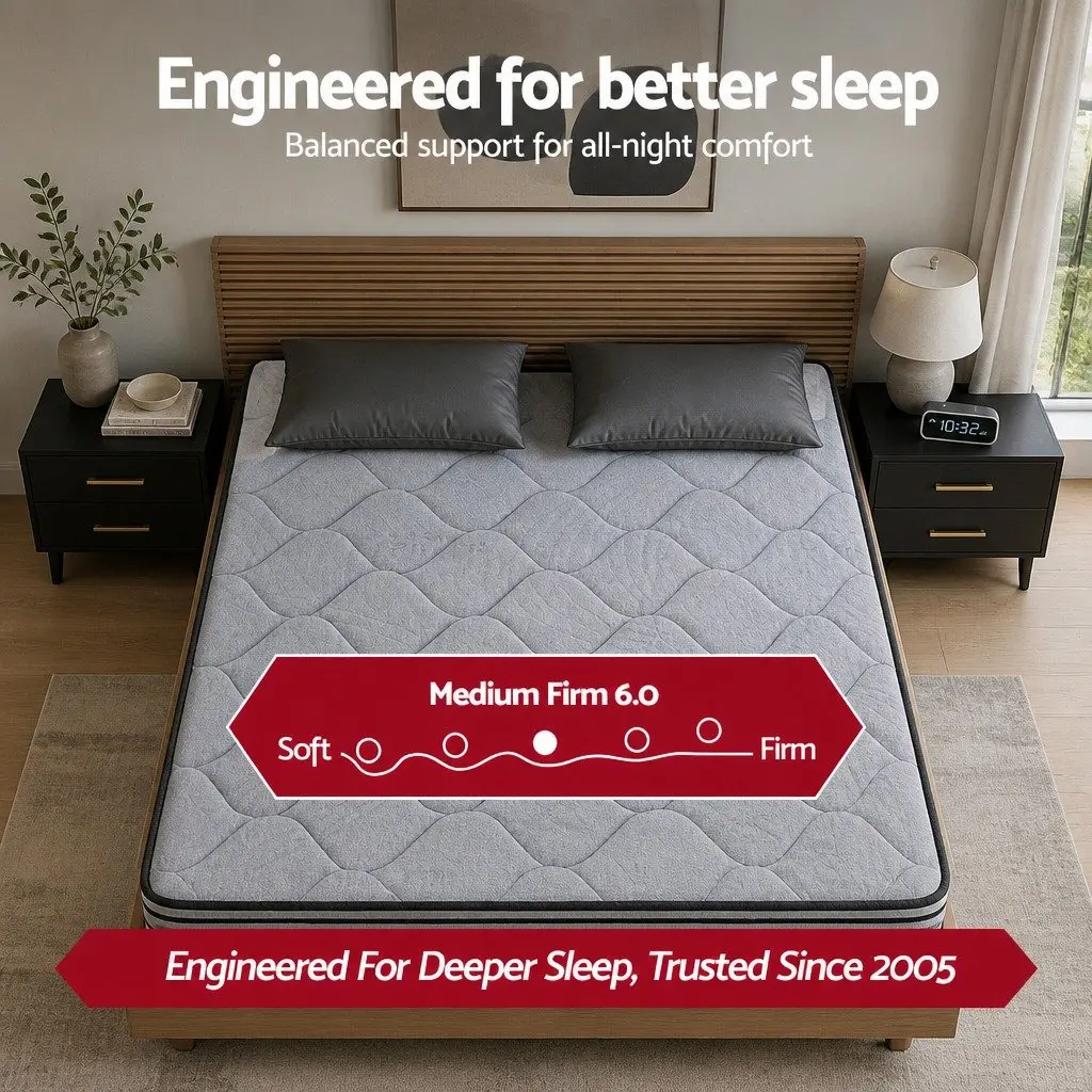 34cm Euro Top Queen Mattress Medium Firm Hybrid Pocket Spring Grey Black Natural Bamboo Fabric