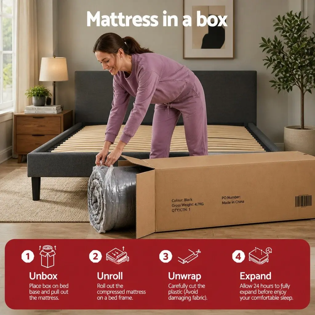 34cm Euro Top Queen Mattress Medium Firm Hybrid Pocket Spring Grey Black Natural Bamboo Fabric