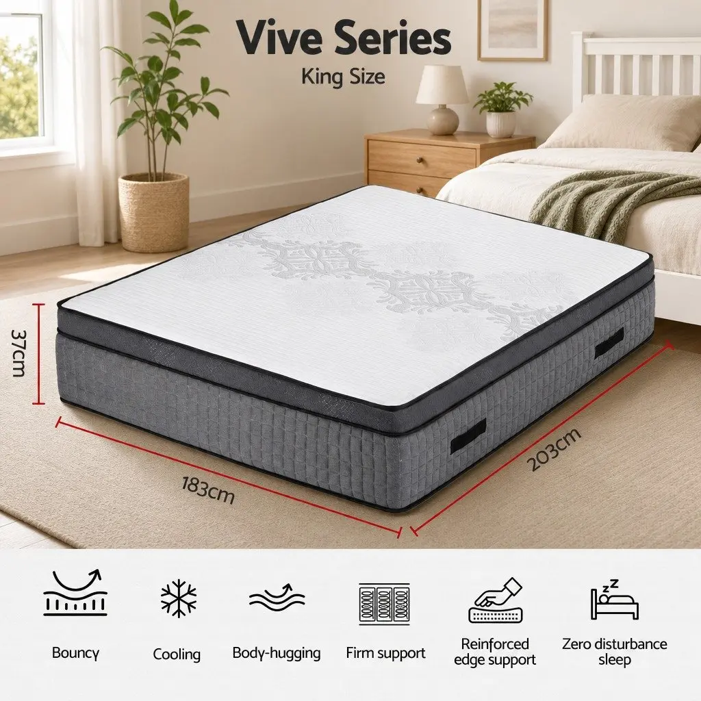 King Size Mattress Cooling Gel 37cm Dual-Zone Flippable Adjustable Firmness Grey and White