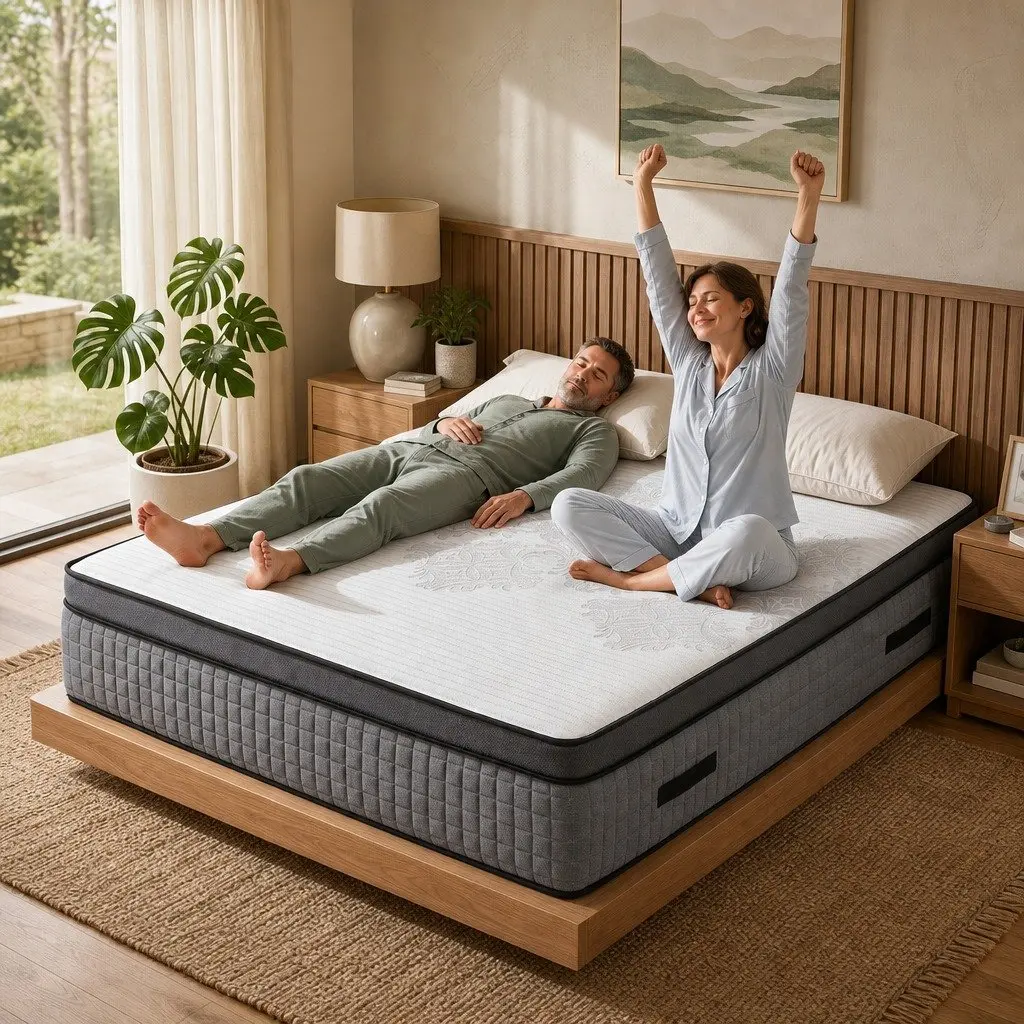 King Size Mattress Cooling Gel 37cm Dual-Zone Flippable Adjustable Firmness Grey and White