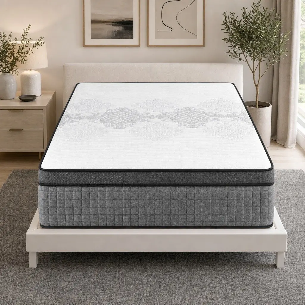 King Size Mattress Cooling Gel 37cm Dual-Zone Flippable Adjustable Firmness Grey and White