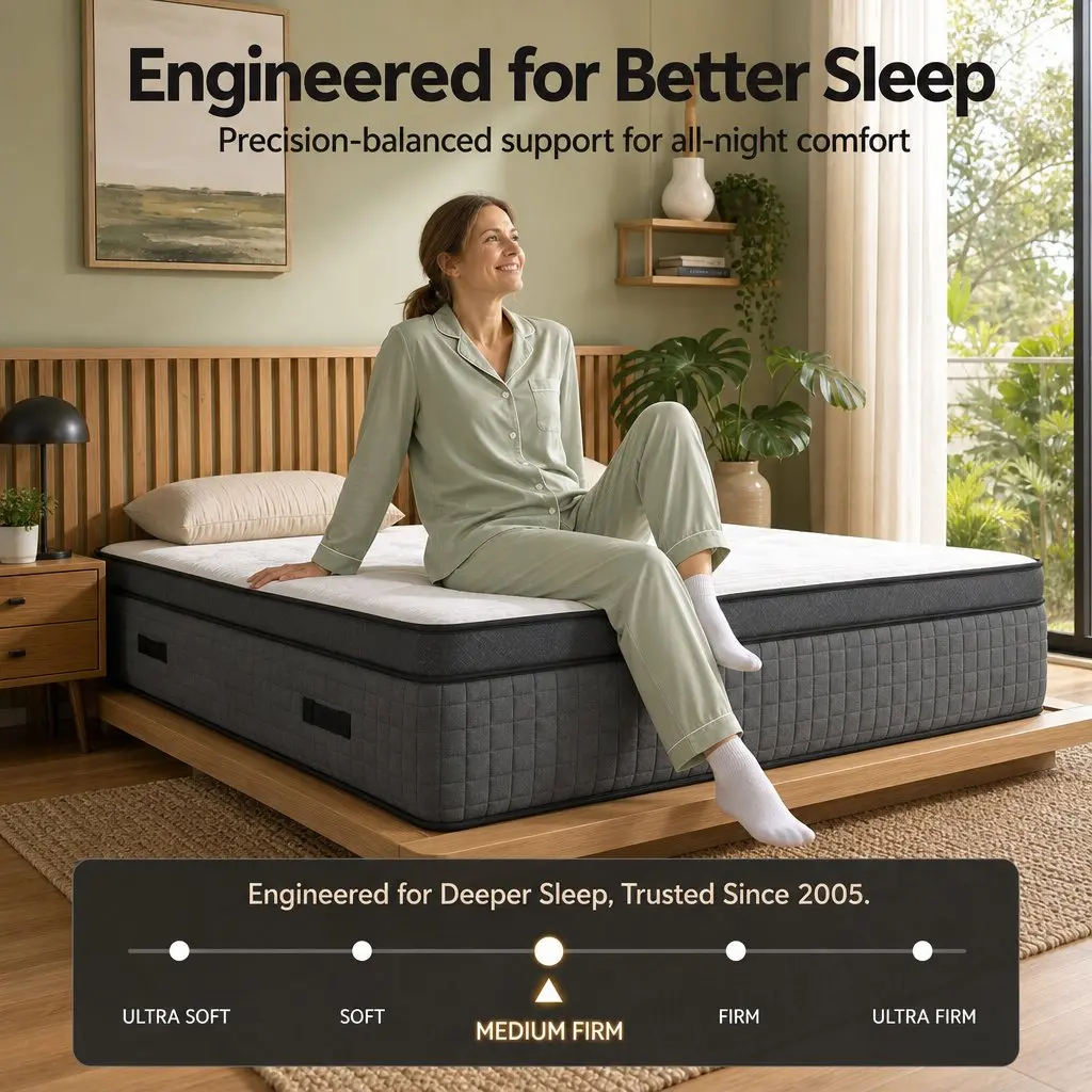 King Size Mattress Cooling Gel 37cm Dual-Zone Flippable Adjustable Firmness Grey and White