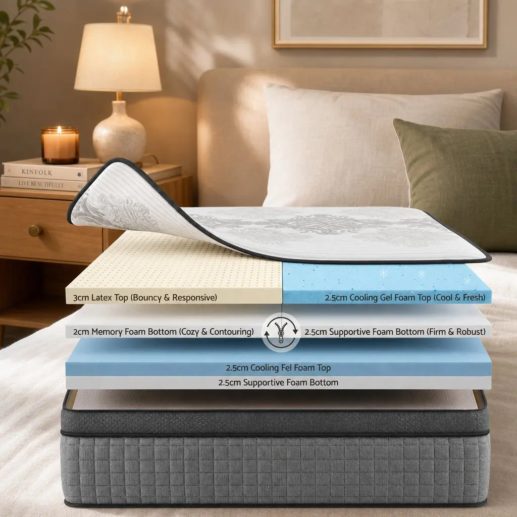 King Size Mattress Cooling Gel 37cm Dual-Zone Flippable Adjustable Firmness Grey and White