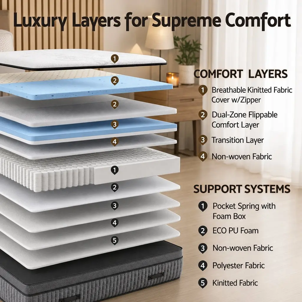 King Size Mattress Cooling Gel 37cm Dual-Zone Flippable Adjustable Firmness Grey and White