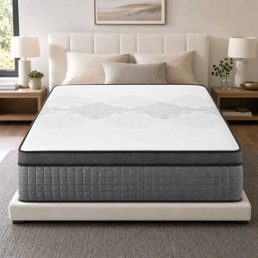 Queen Mattress Memory Foam 37cm Dual Zone Flippable Adjustable Firmness White Grey