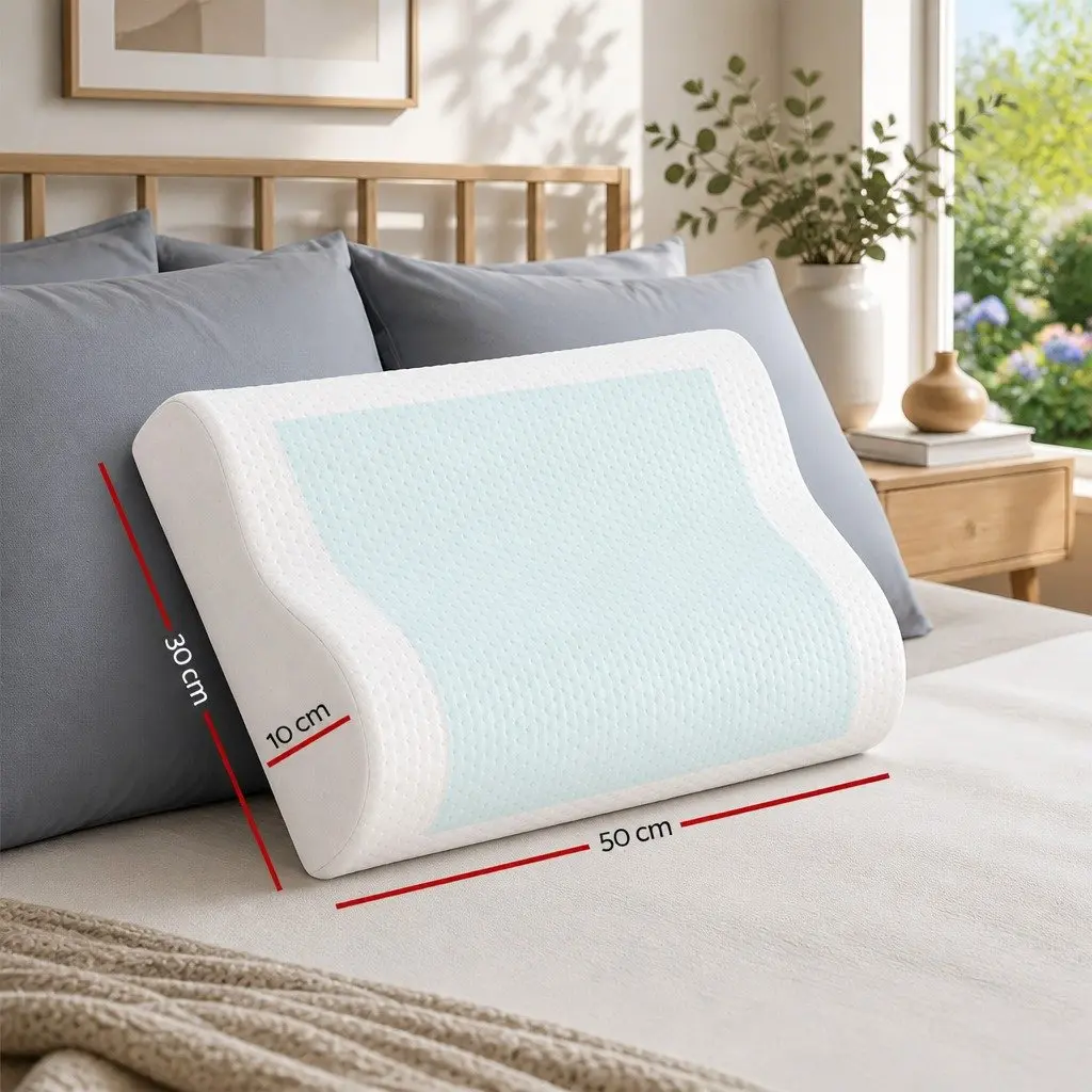 Memory Foam Contour Pillow Cool Gel Layer Twin Pack White 50cm x 30cm