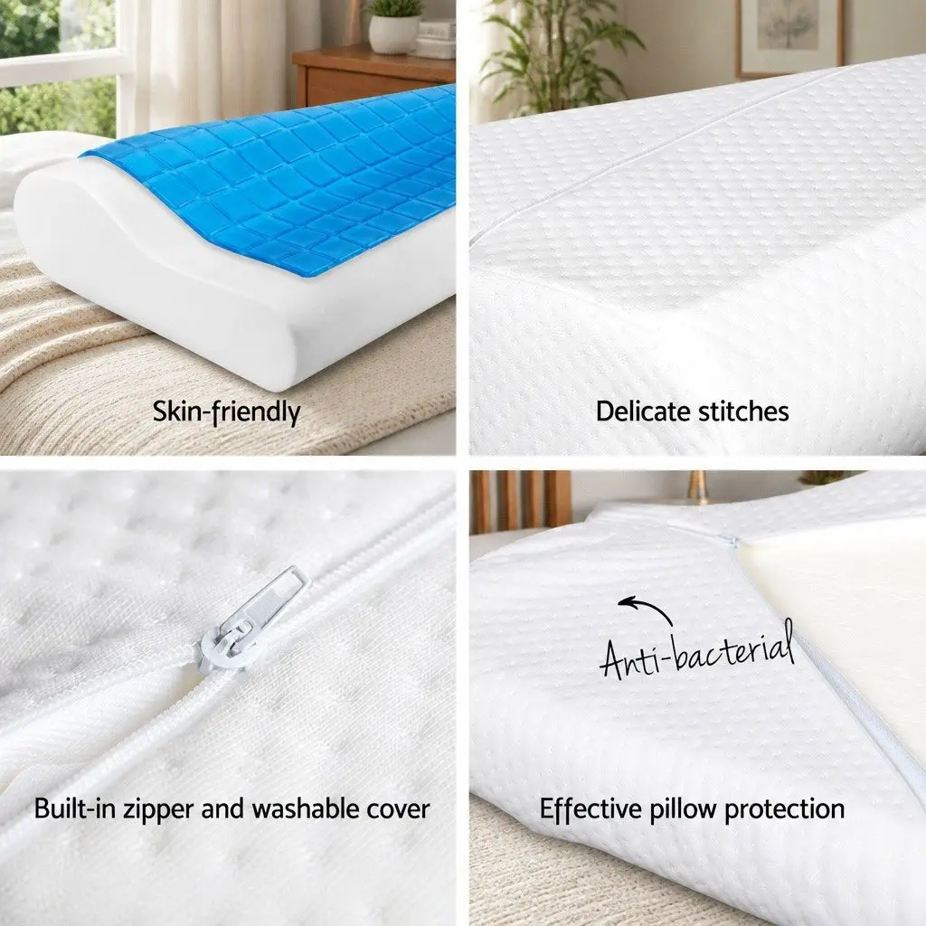 Memory Foam Contour Pillow Cool Gel Layer Twin Pack White 50cm x 30cm