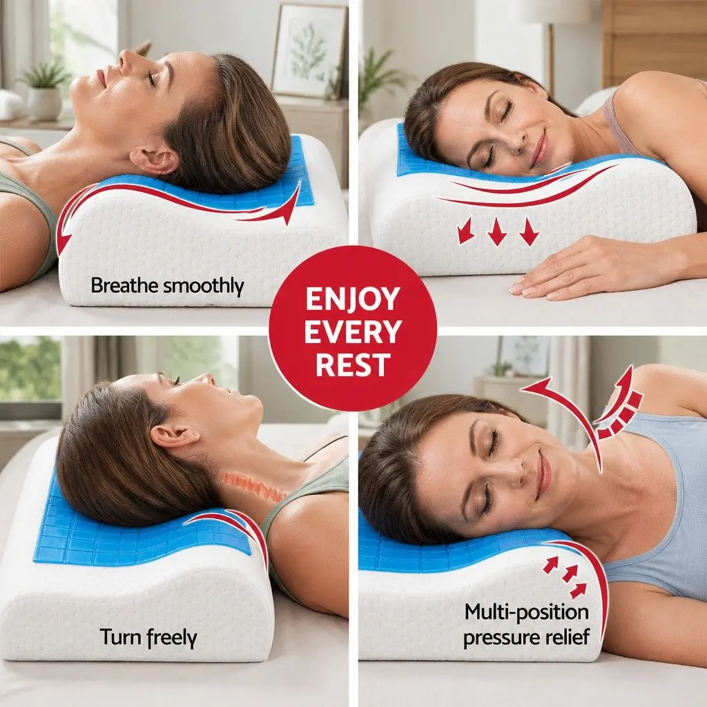Memory Foam Contour Pillow Cool Gel Layer Twin Pack White 50cm x 30cm