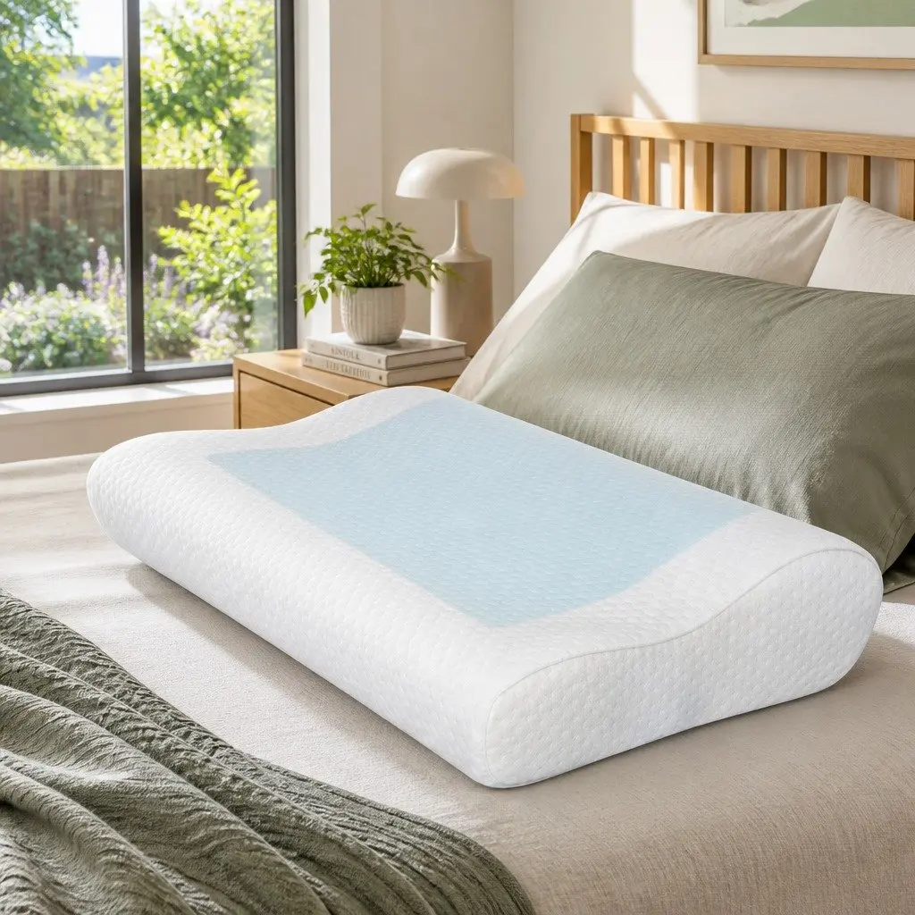 Memory Foam Contour Pillow Cool Gel Layer Twin Pack White 50cm x 30cm