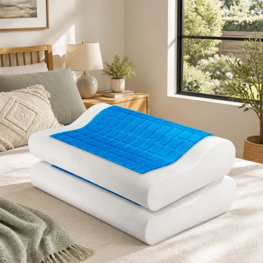 Memory Foam Contour Pillow Cool Gel Layer Twin Pack White 50cm x 30cm