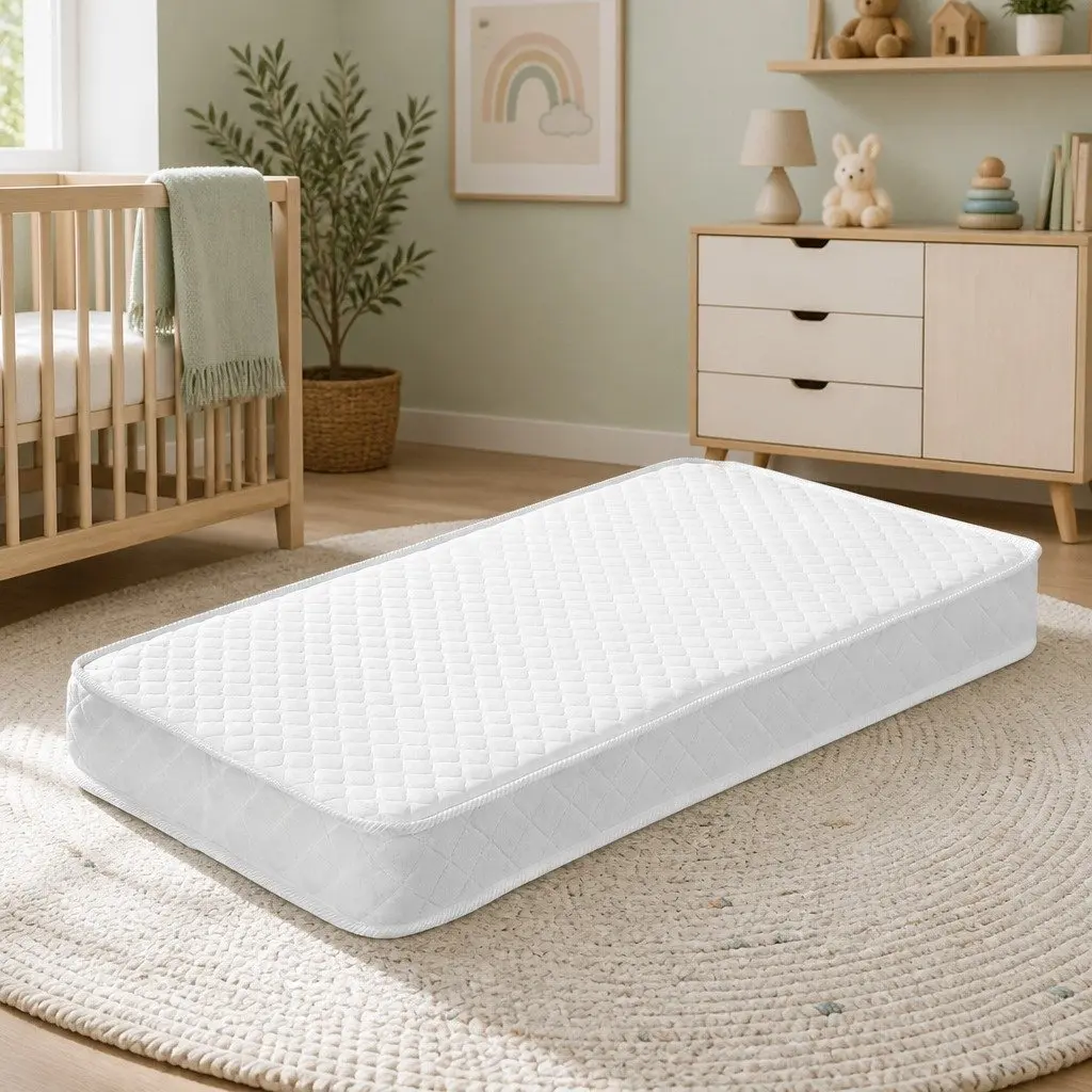 Baby Cot Mattress Spring Foam Medium Firm Double Sided Breathable 131cm x 69cm White