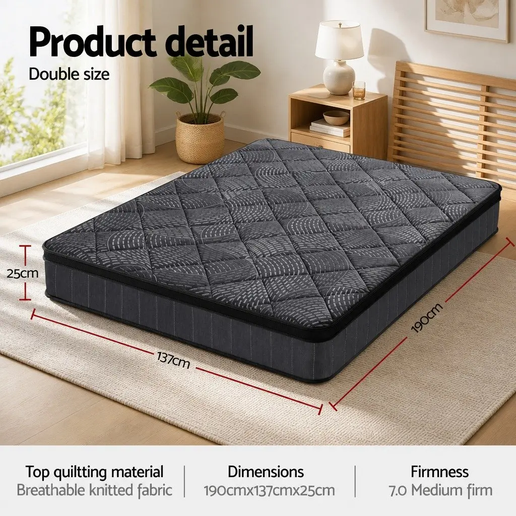 Double Mattress Hybrid Pocket Spring Latex 25cm Euro Top Medium Firm Black