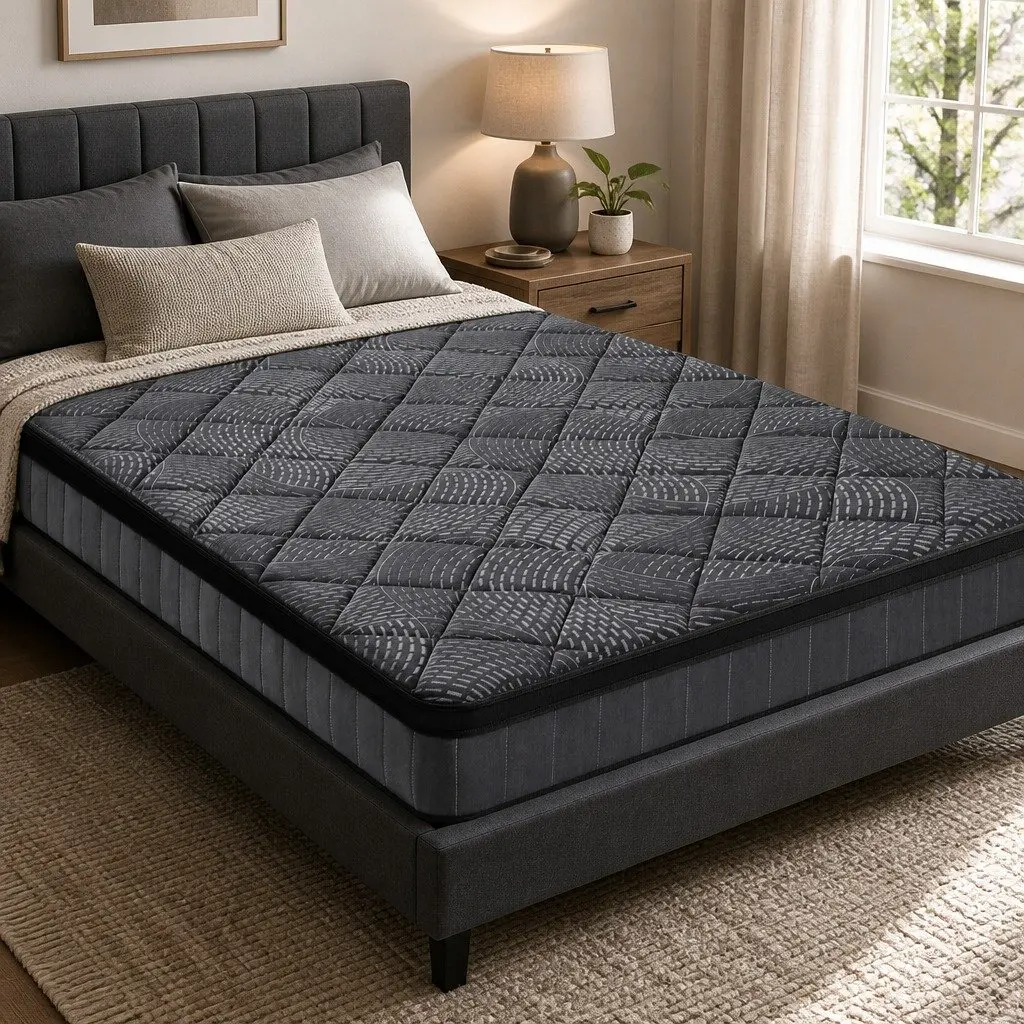 Double Mattress Hybrid Pocket Spring Latex 25cm Euro Top Medium Firm Black