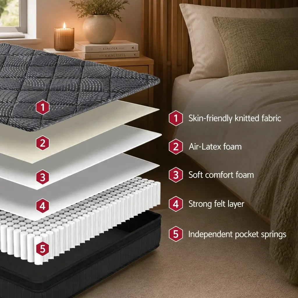 King Size Mattress 25cm Pocket Spring Latex Euro Top Medium Firm Support Bed