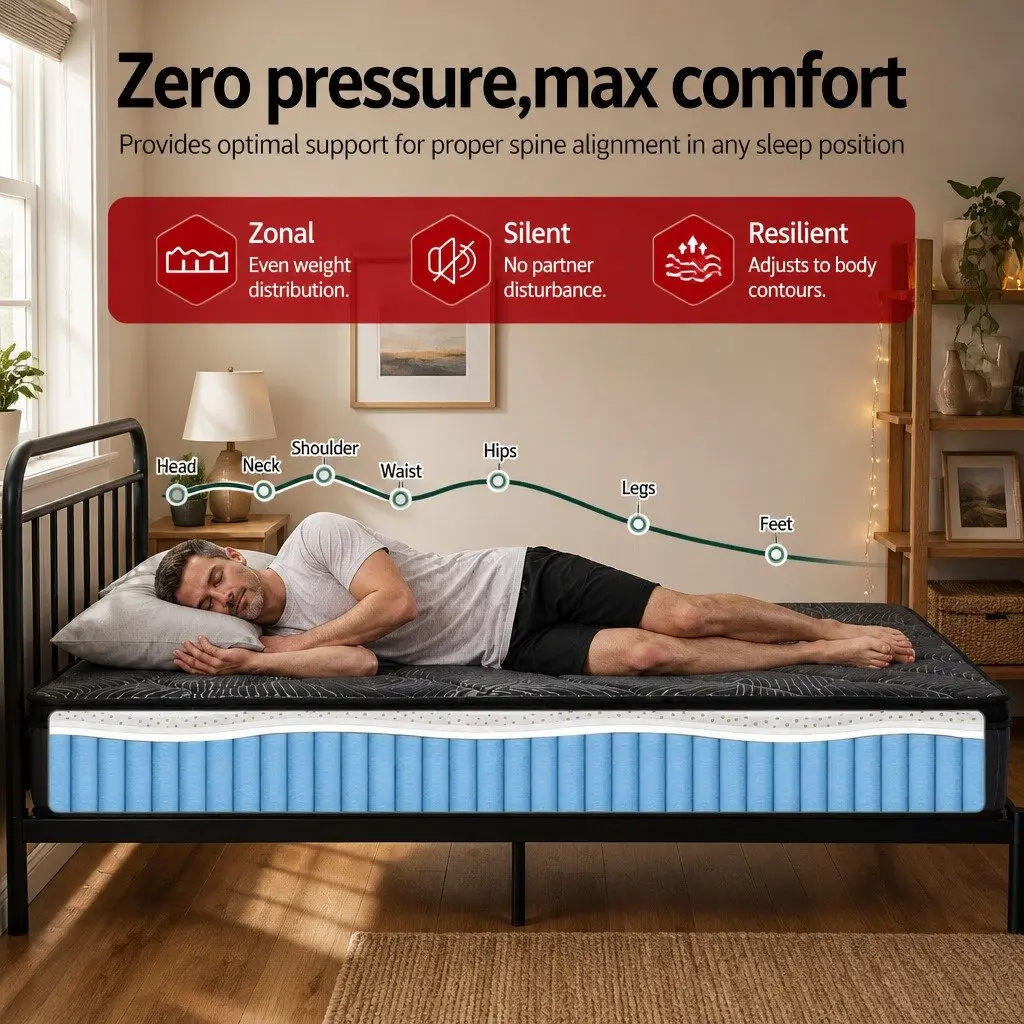 King Size Mattress 25cm Pocket Spring Latex Euro Top Medium Firm Support Bed