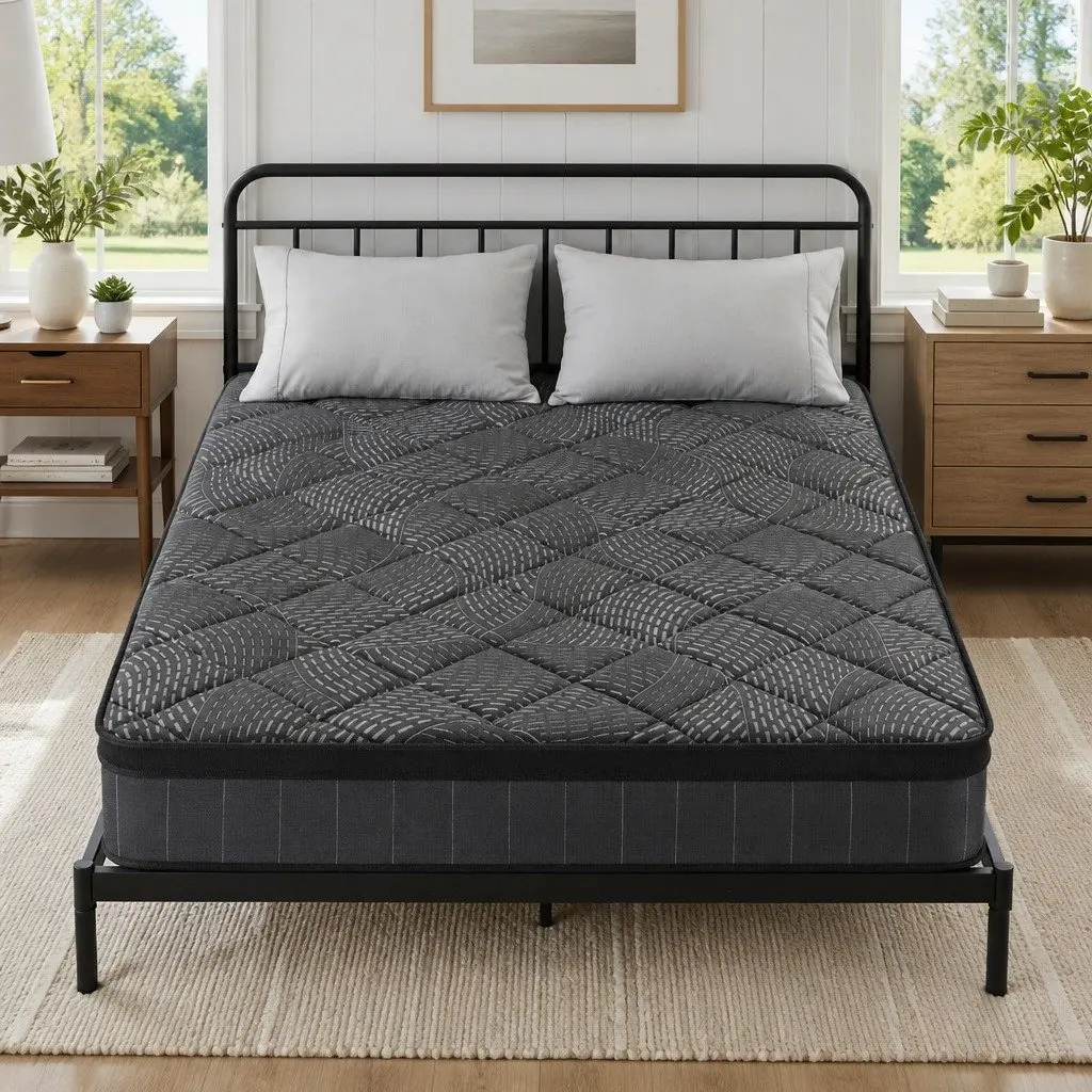 Queen Mattress Pocket Spring Latex 25cm Euro Top Medium Firm Black