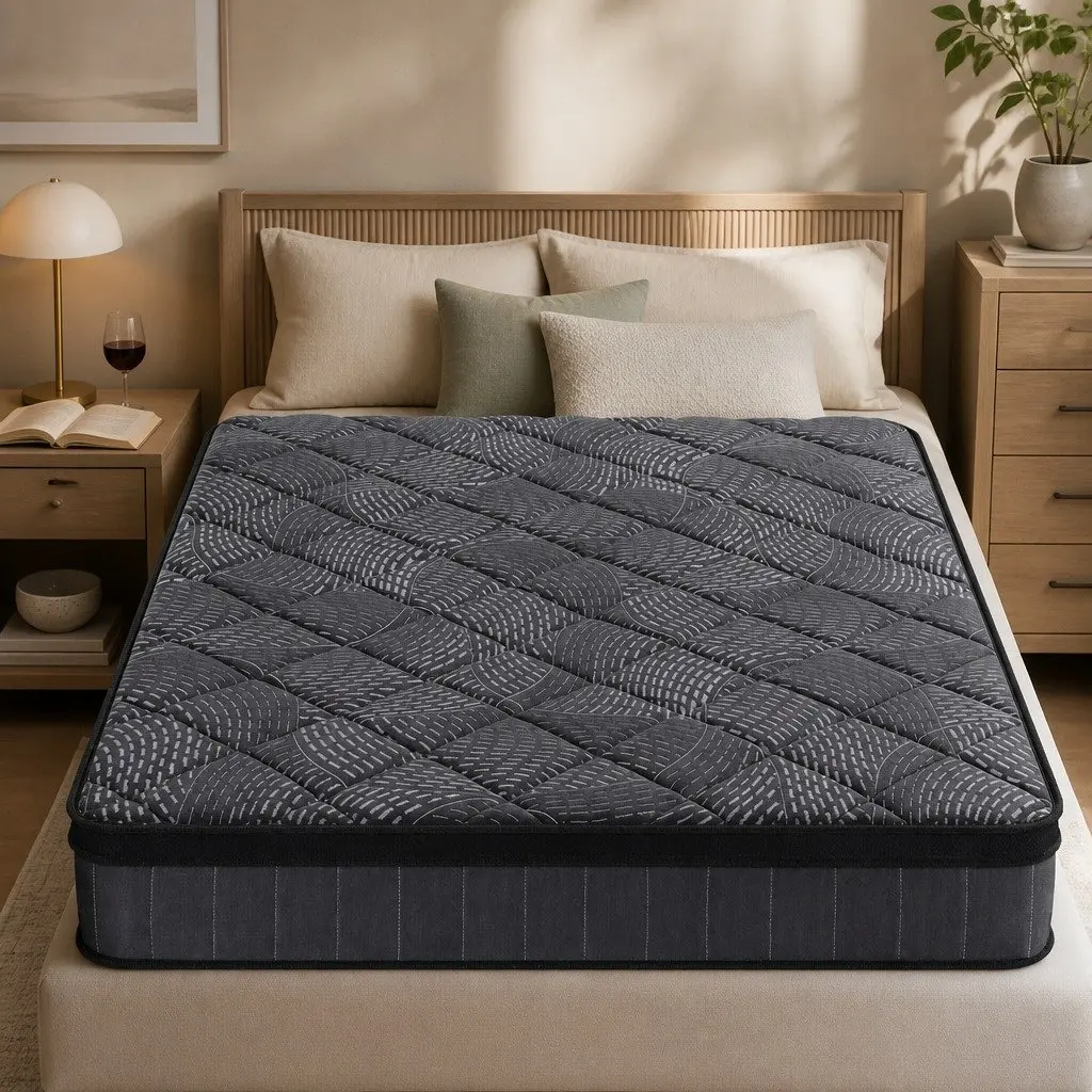 Queen Mattress Pocket Spring Latex 25cm Euro Top Medium Firm Black