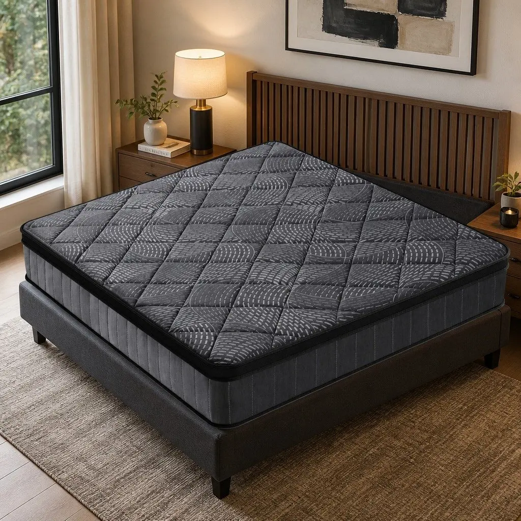 Queen Mattress Pocket Spring Latex 25cm Euro Top Medium Firm Black