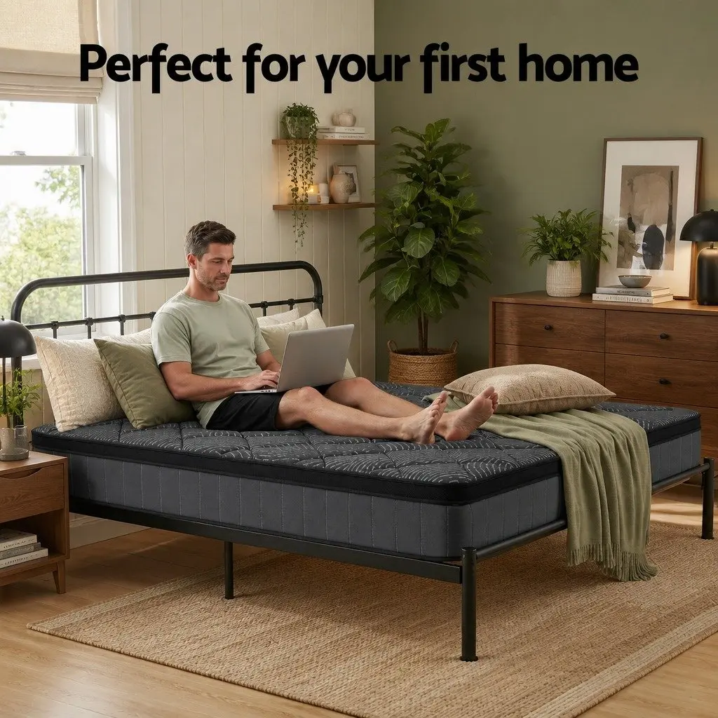 Queen Mattress Pocket Spring Latex 25cm Euro Top Medium Firm Black