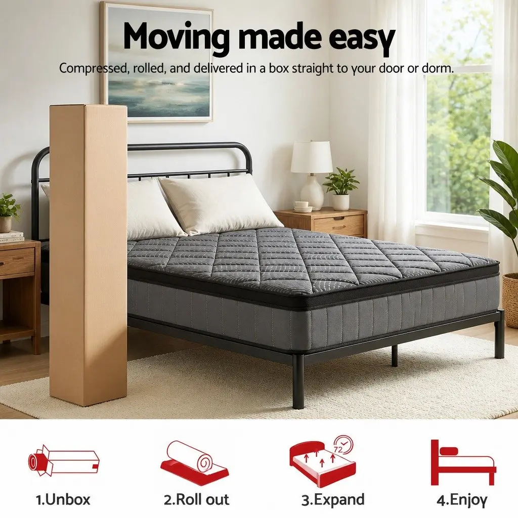 Queen Mattress Pocket Spring Latex 25cm Euro Top Medium Firm Black