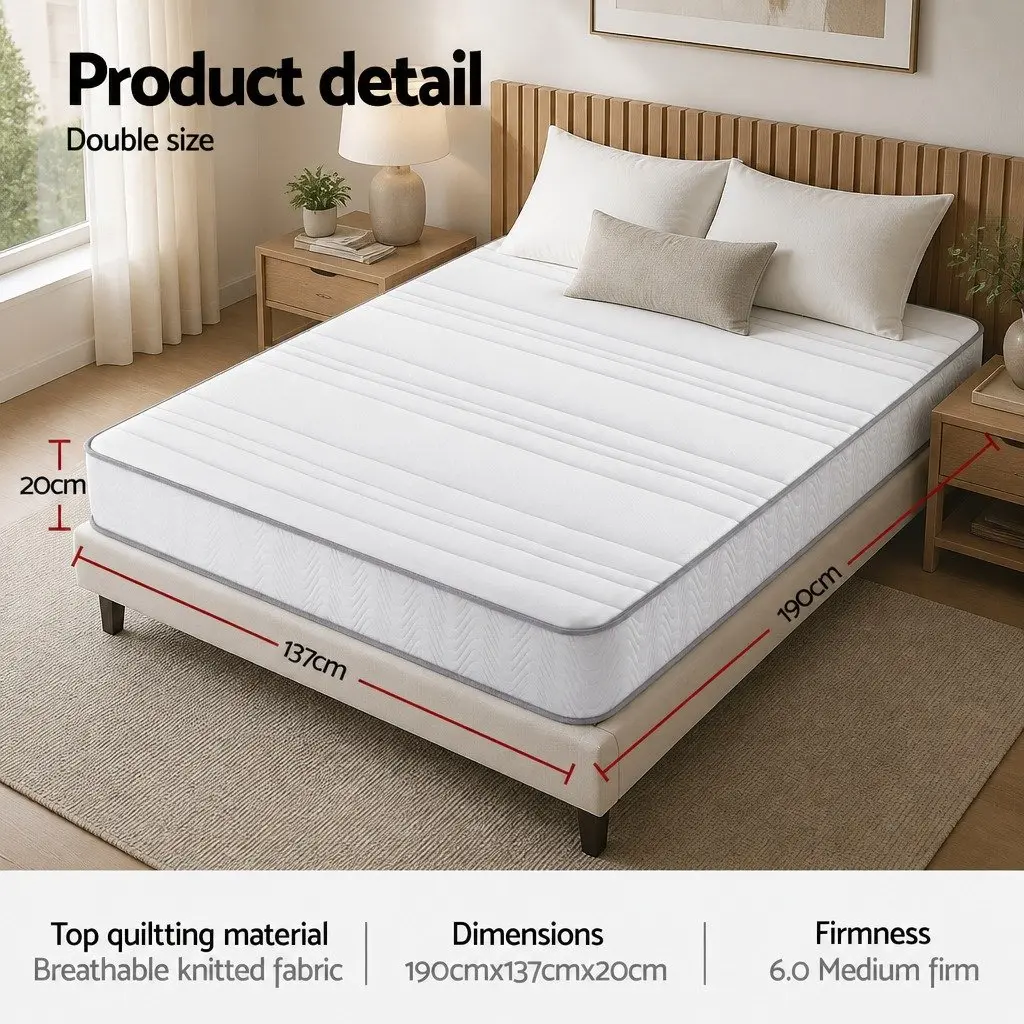 Double Mattress 20cm Egg-Crate Foam Medium Firm Tight Top Pocket Spring Support