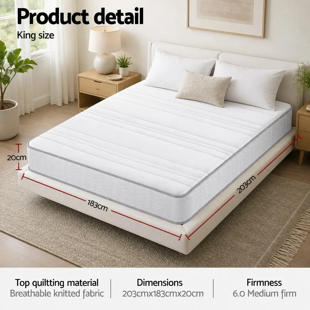 King Size Mattress 20cm Medium-Firm Egg-Crate Foam Pocket Spring Tight Top