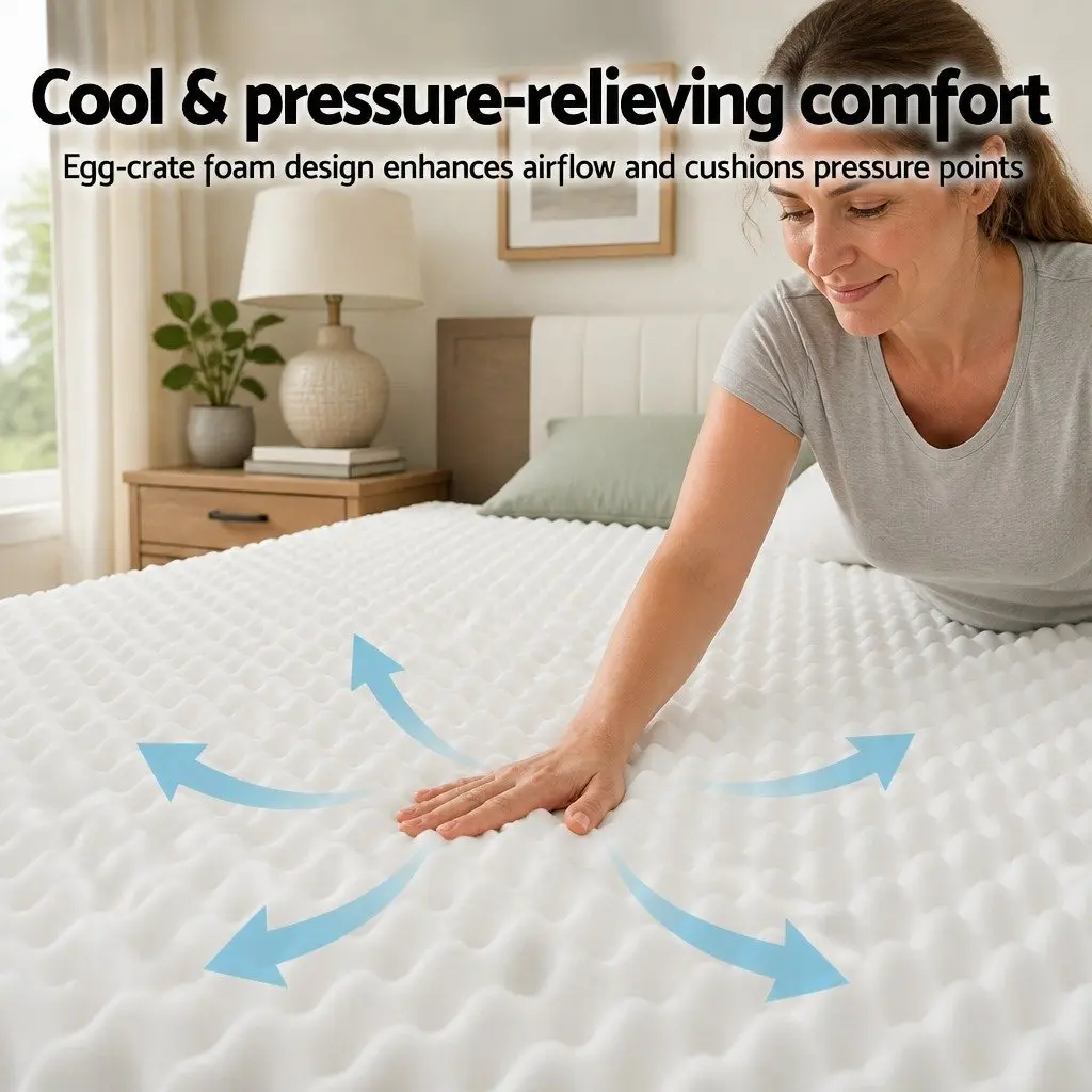 Single Mattress Medium Firm Pocket Spring 90cm x 190cm 20cm Egg-Crate Foam White Tight Top