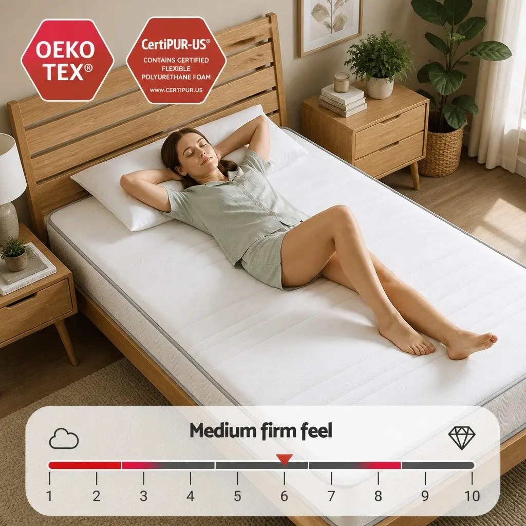 Single Mattress Medium Firm Pocket Spring 90cm x 190cm 20cm Egg-Crate Foam White Tight Top