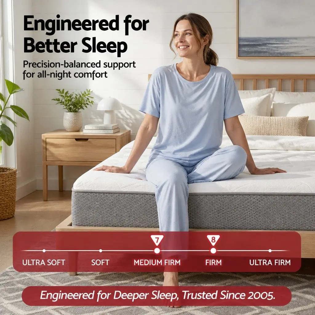 King Single Mattress 23cm Pocket Spring Reversible Foam Medium Firm Firm