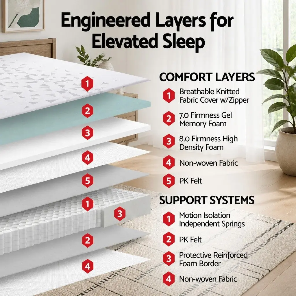 King Single Mattress 23cm Pocket Spring Reversible Foam Medium Firm Firm