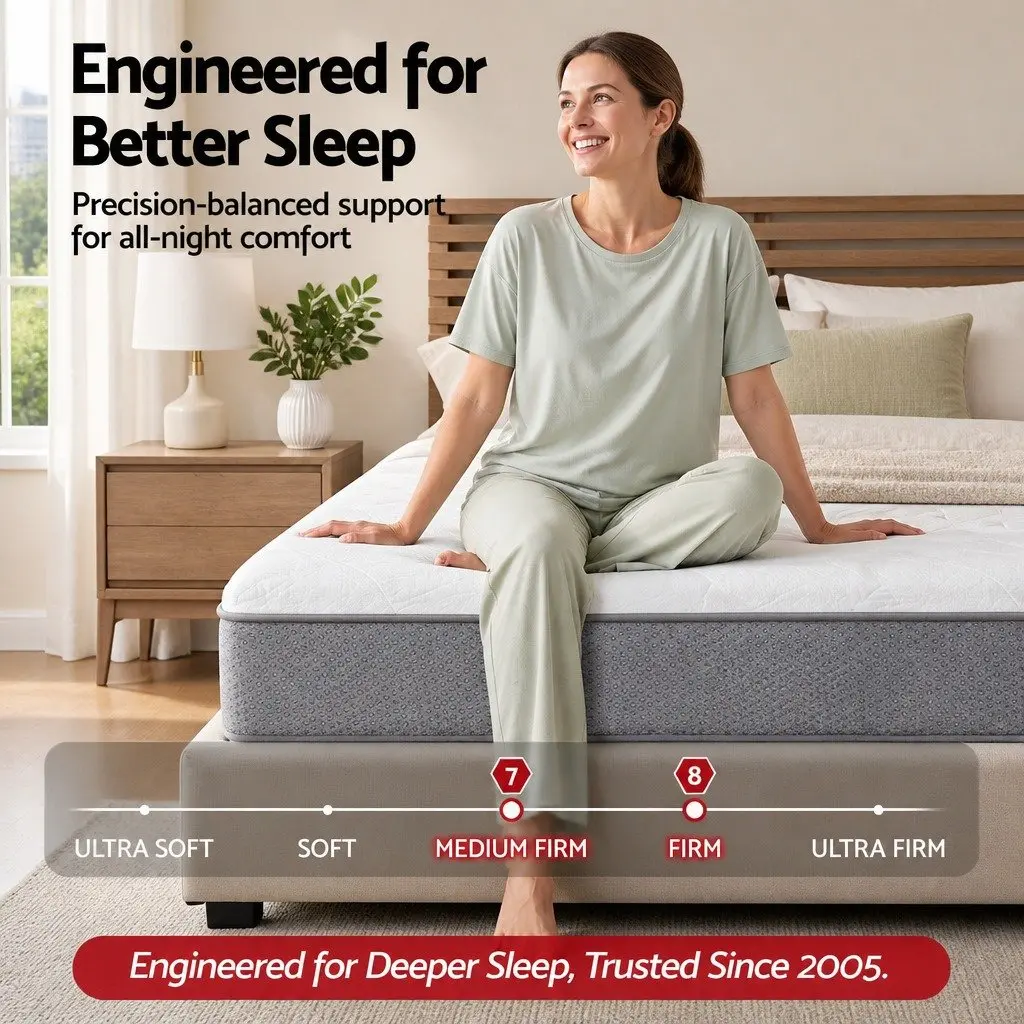 Double Mattress Pocket Spring 23cm Reversible Foam Medium Firmness White or Grey