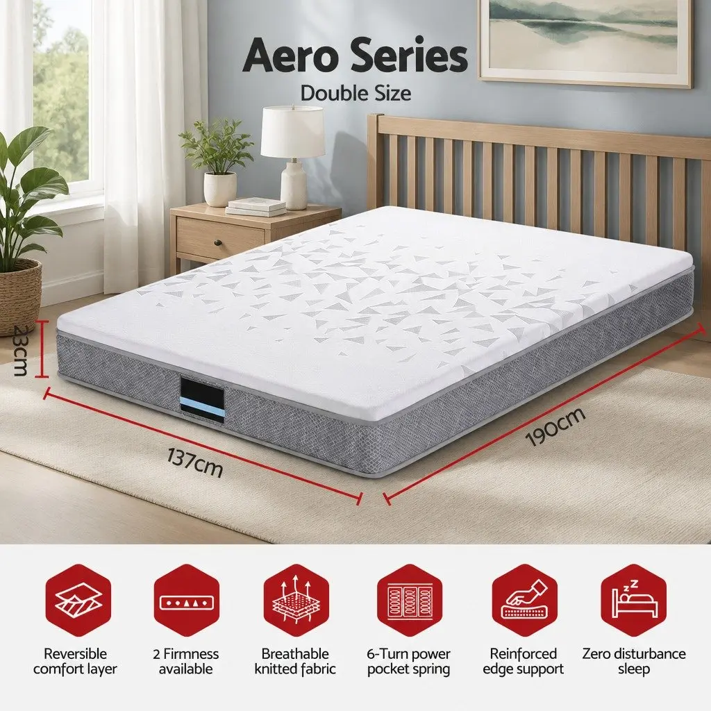 Double Mattress Pocket Spring 23cm Reversible Foam Medium Firmness White or Grey
