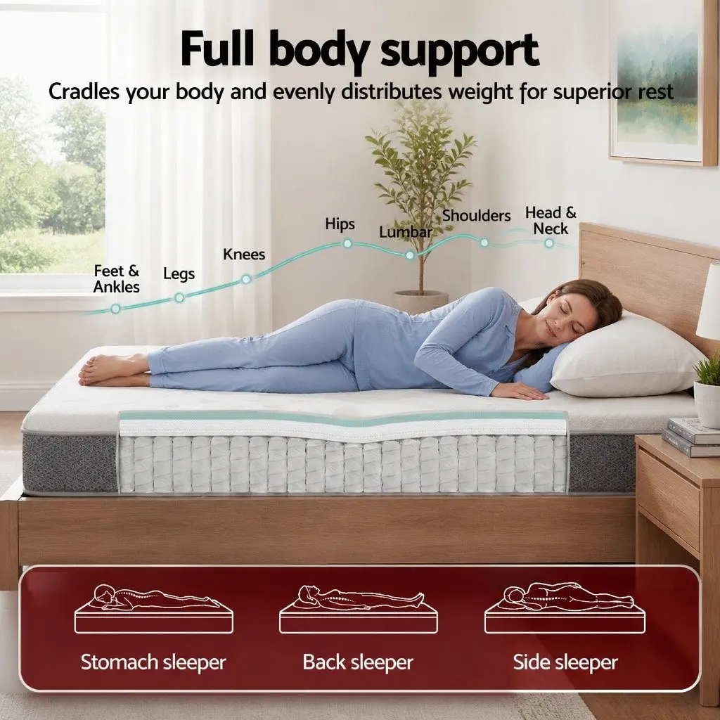 Double Mattress Pocket Spring 23cm Reversible Foam Medium Firmness White or Grey