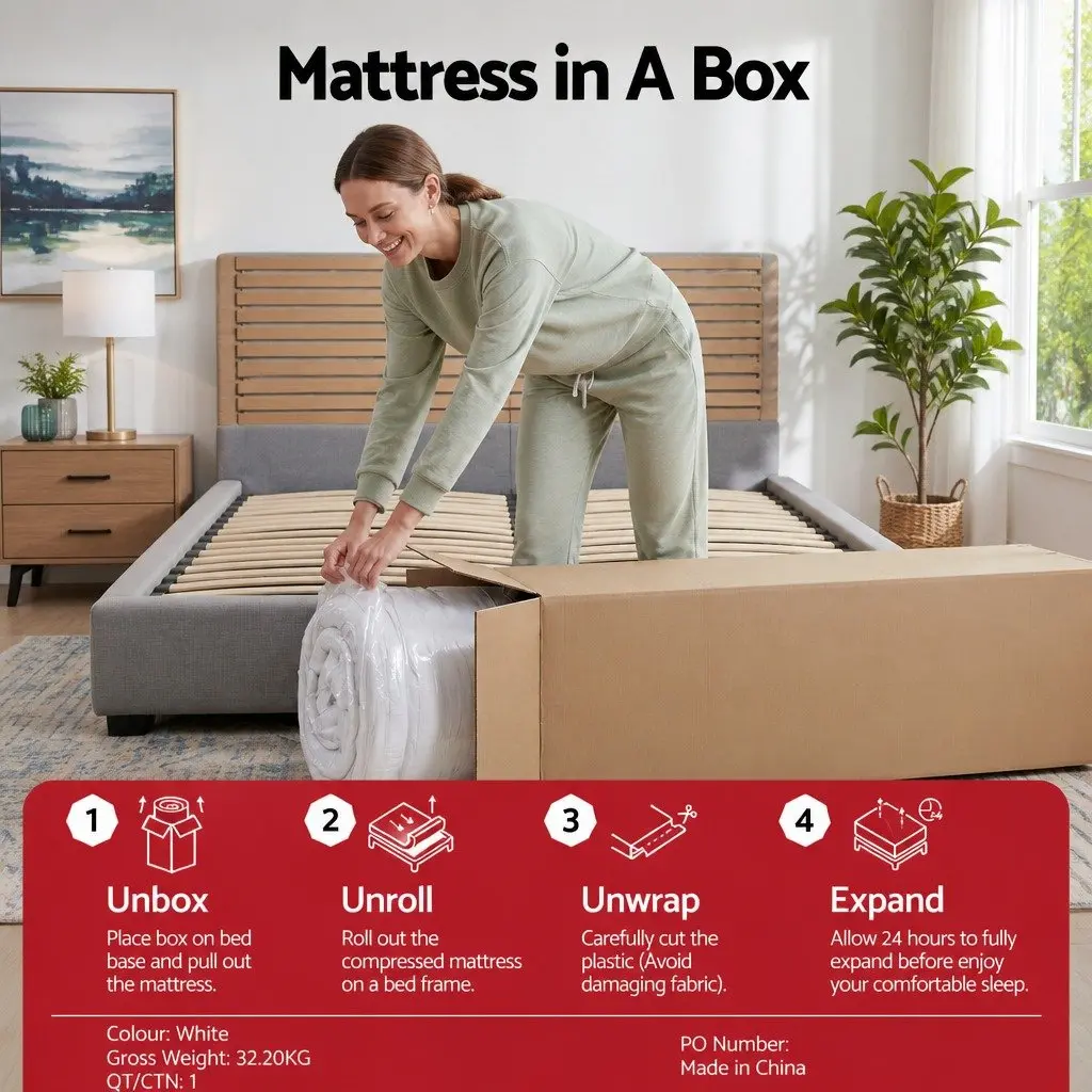 Double Mattress Pocket Spring 23cm Reversible Foam Medium Firmness White or Grey