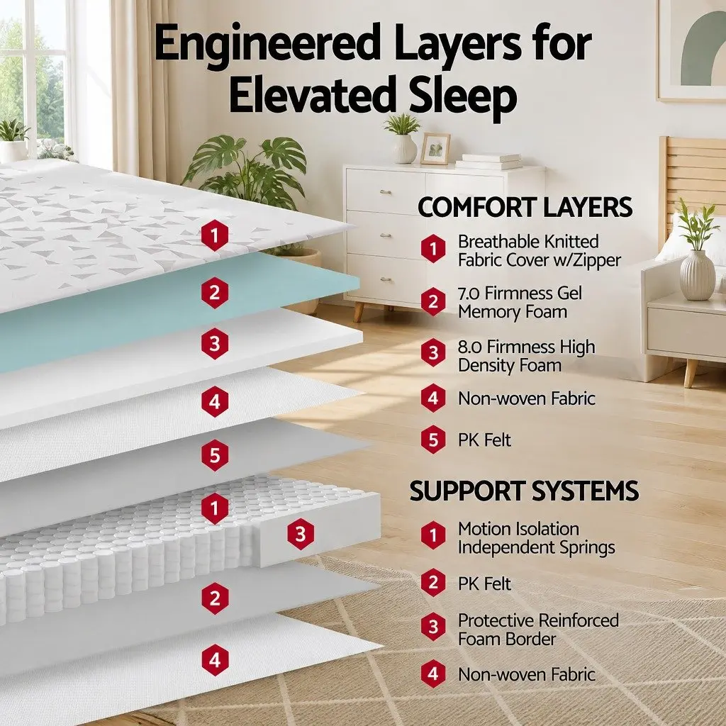 King Size Mattress 23cm Dual Firmness Reversible Foam Pocket Spring White Grey
