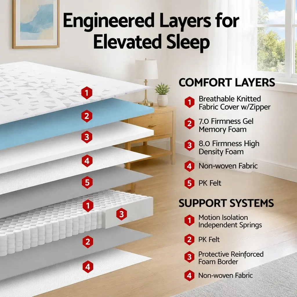 Queen Mattress 23cm Pocket Spring Reversible Foam Dual Firmness Medium Firm