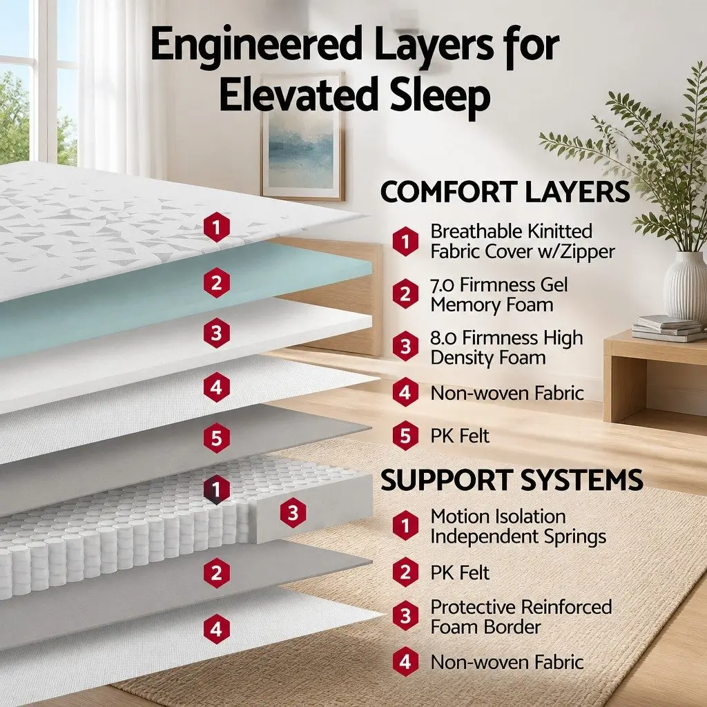 Single Mattress Pocket Spring 23cm Reversible Foam Medium Firm White and Grey