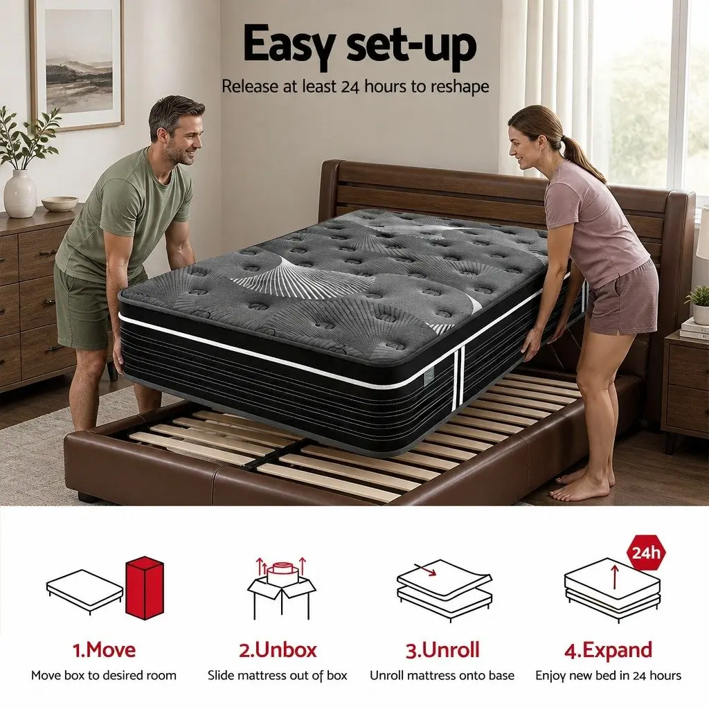 King Single Mattress Graphene Memory Foam 35cm Medium Firm Euro Top Black or Dark Grey