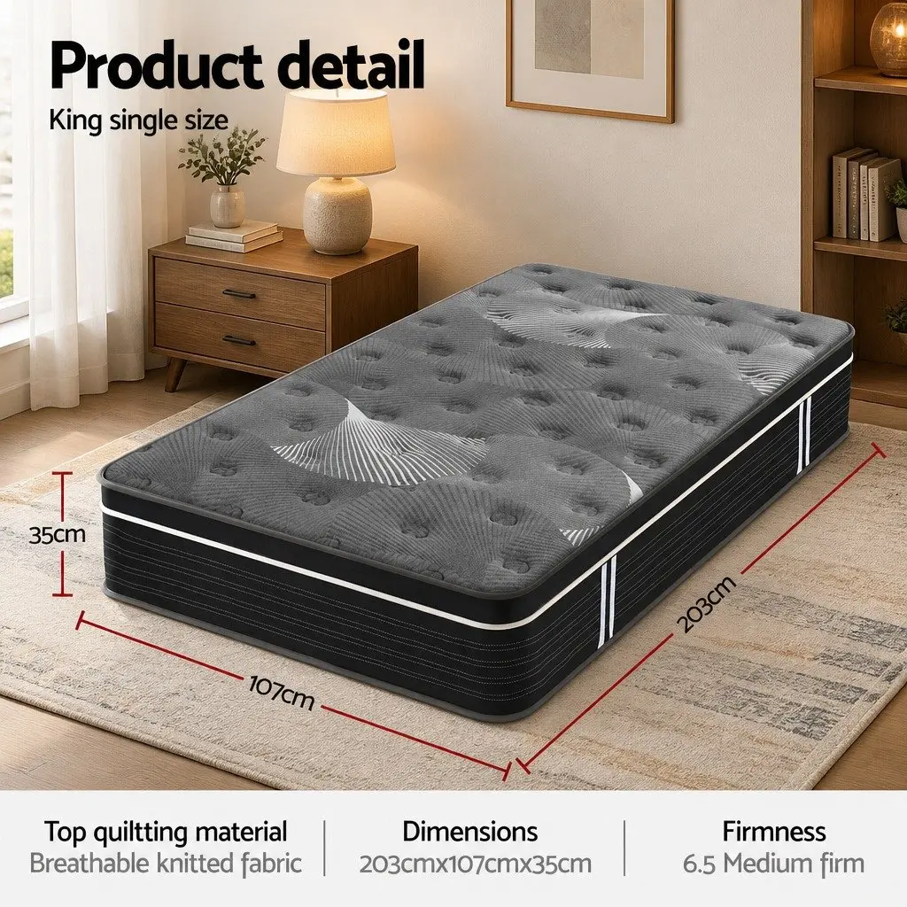 King Single Mattress Graphene Memory Foam 35cm Medium Firm Euro Top Black or Dark Grey