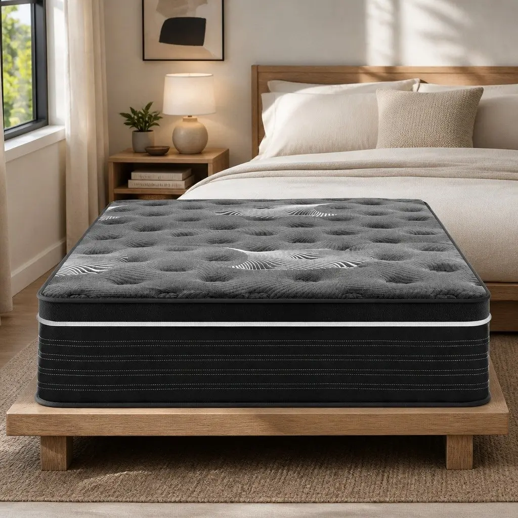 King Single Mattress Graphene Memory Foam 35cm Medium Firm Euro Top Black or Dark Grey