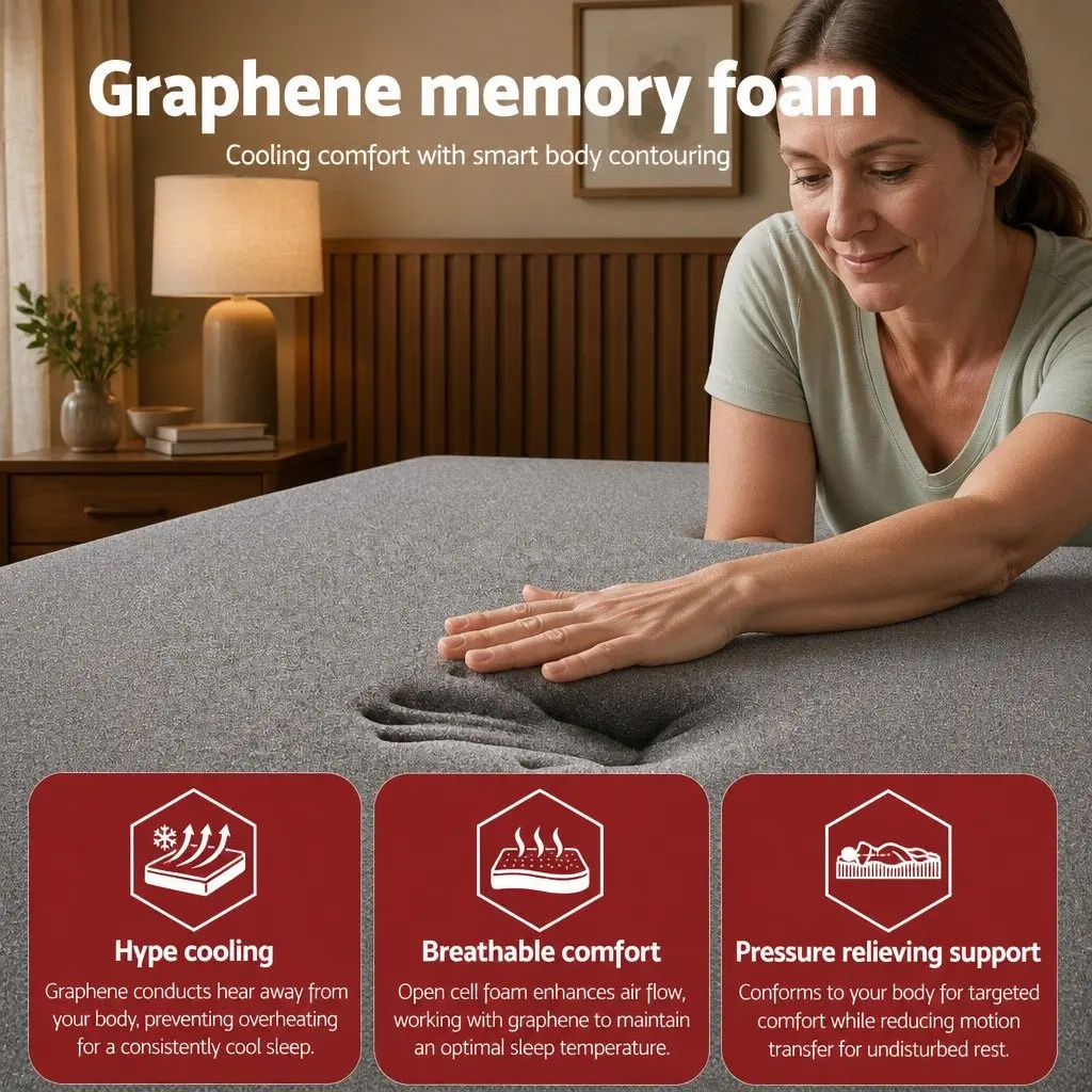 King Single Mattress Graphene Memory Foam 35cm Medium Firm Euro Top Black or Dark Grey
