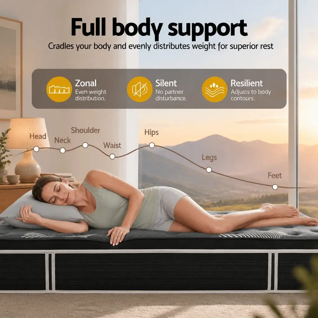King Single Mattress Graphene Memory Foam 35cm Medium Firm Euro Top Black or Dark Grey
