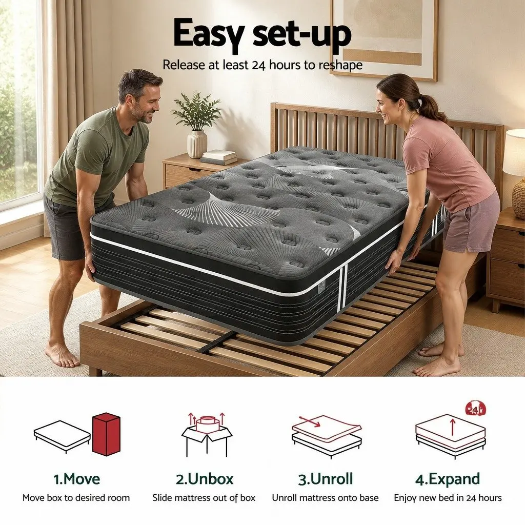 Single Mattress 35cm Euro Top Medium Firm Graphene Memory Foam Pocket Spring